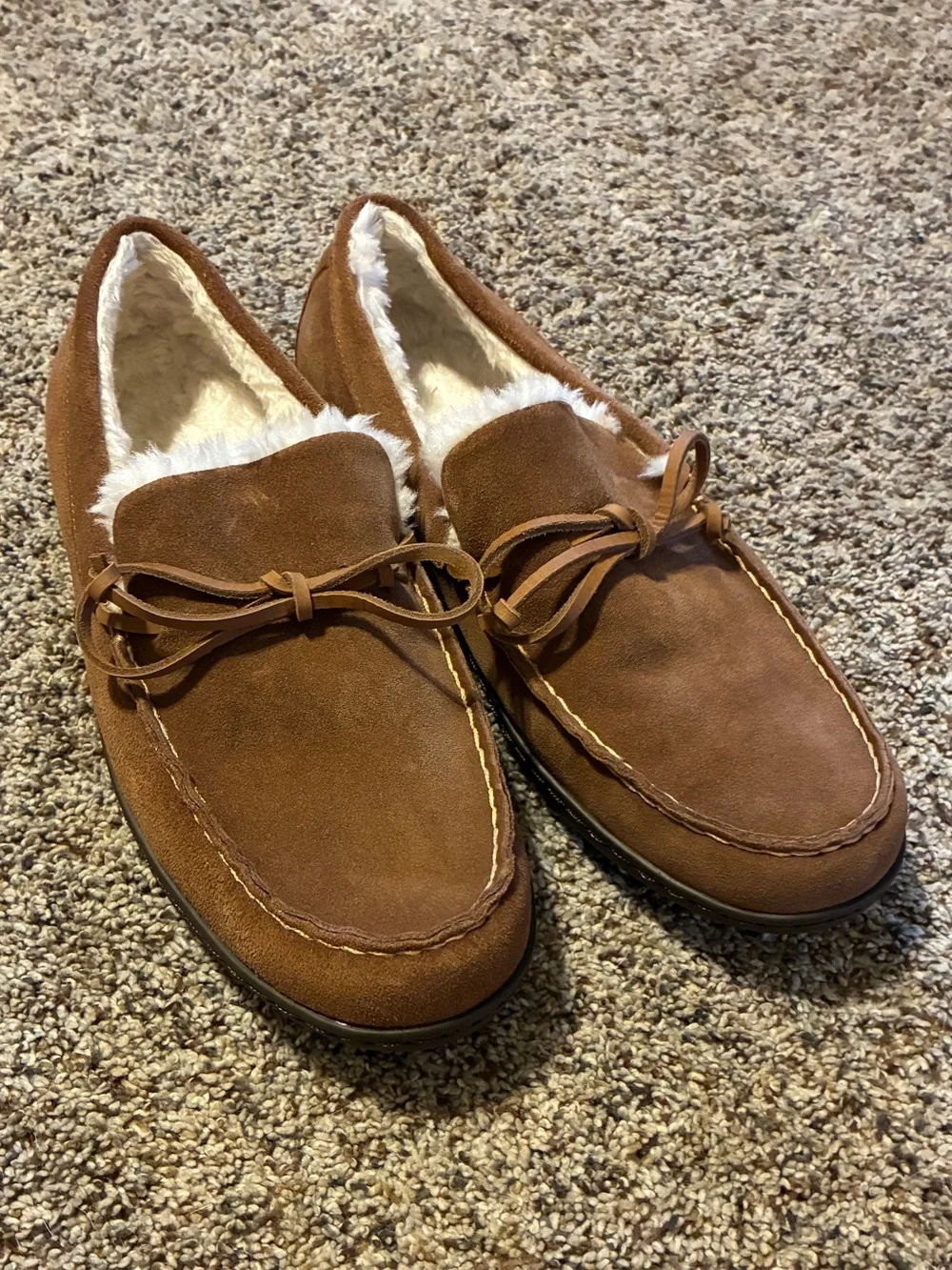 Vionic Adler Men's Brown Suede Slip-On Moccasins with Shearling Lining